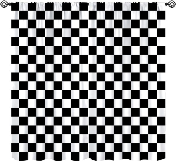 Black and Whit Curtains Racing Flag Car Sports Theme Window Treatment for Kids Boys Bedroom Living Room Rod Pocket Decor Window Drapes 42" W X 45" L