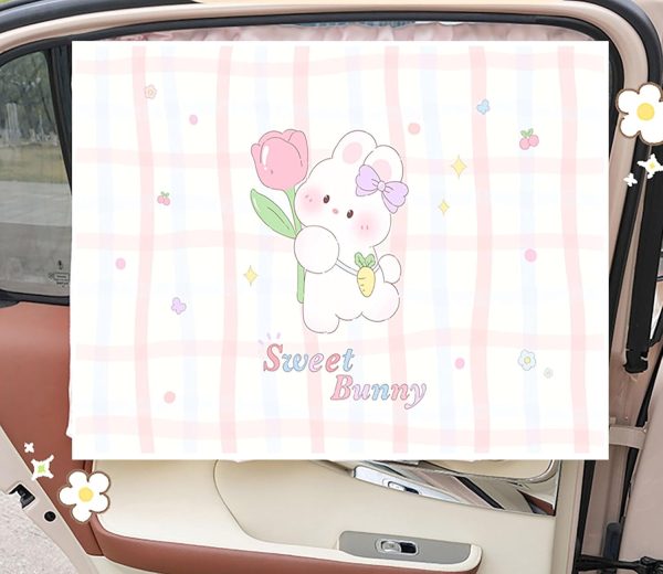 Automotive Window Sunshades, Glass Window Sucker 27 Inch x 19.3 Inch Adjustable Sunshade Protector for Your Family and Customer (Tulips and Rabbit)