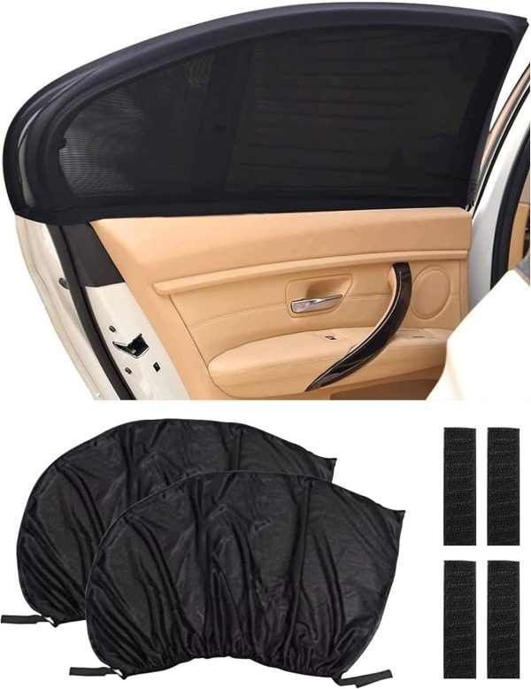 Car Window Shades,Car Window Covers,Adjustable Elastic Fabric Sun Shade for Automotive Heat and UV Protection,Breathable Mesh Windows Screen,Fits Most Cars,Sedans,SUVs,MPVs,Pickup,Truck