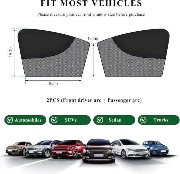 2PCS Car Window Shades, Magnetic Double Layer Front Window Sunshade with Half Shade, Automotive Curtain Breathable Mesh Sun Block UV Rays Protection for Driver Passenger - Image 2
