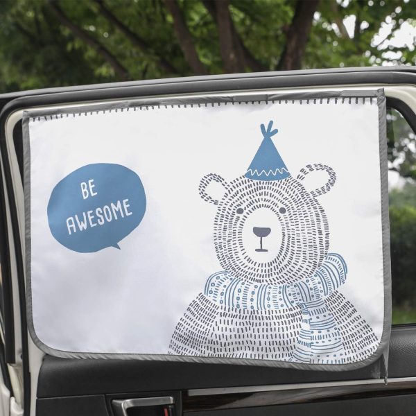 Magnetic Car Sun Shade Curtain for Side Window – Sun Blocker and UV Protector for Baby, Kids, and Pets – Universal Fit with Built-in Magnets for Steel-Framed Door (Be-Awesome Bear)