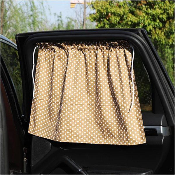 Car Side Window Shade, 19"×27" Auto Window Curtain with Sun Protection, Car Window Sun Shade Cover Block Damage from Direct Bright Sunlight and Heat, Car Accessories (Coffee Polka Dots)