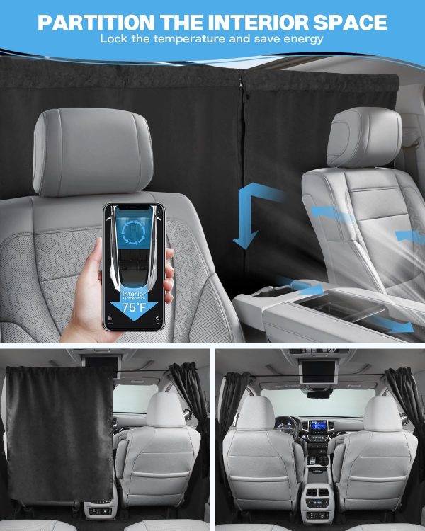 2025 Upgraded Set of 4 Car Privacy Curtains, Suede Car Window Shades for Baby Sleeping Travel Camping Nap 99% Opaque Version,2 Rear Divider Curtain & 2 Side Car Windows Covers SUV Truck - Image 2