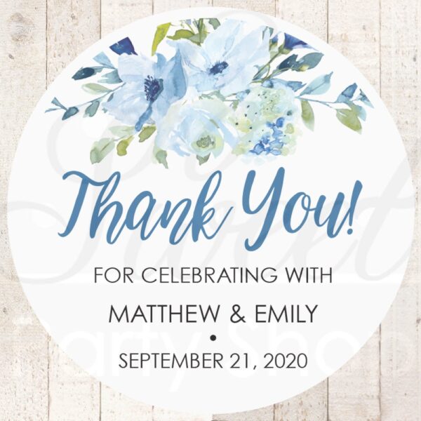 Wedding Favor Stickers Blue Floral Set of 24