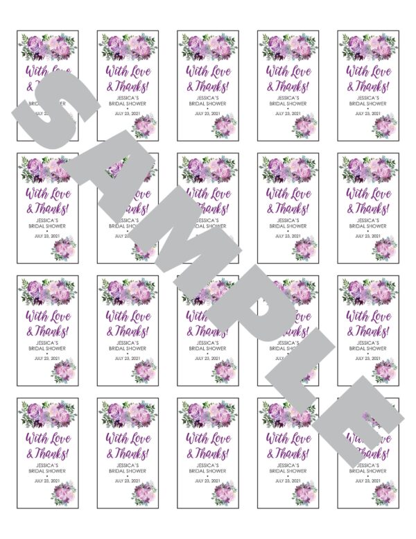 purple floral hand sanitizer labels set of 20